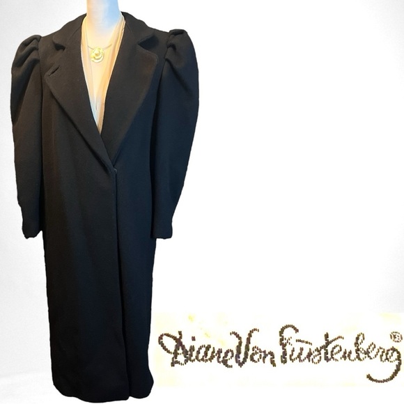 DIANE VON FURSTENBURG Stunning Vintage 1970’s 100% Wool Long Trench Coat - Picture 1 of 9